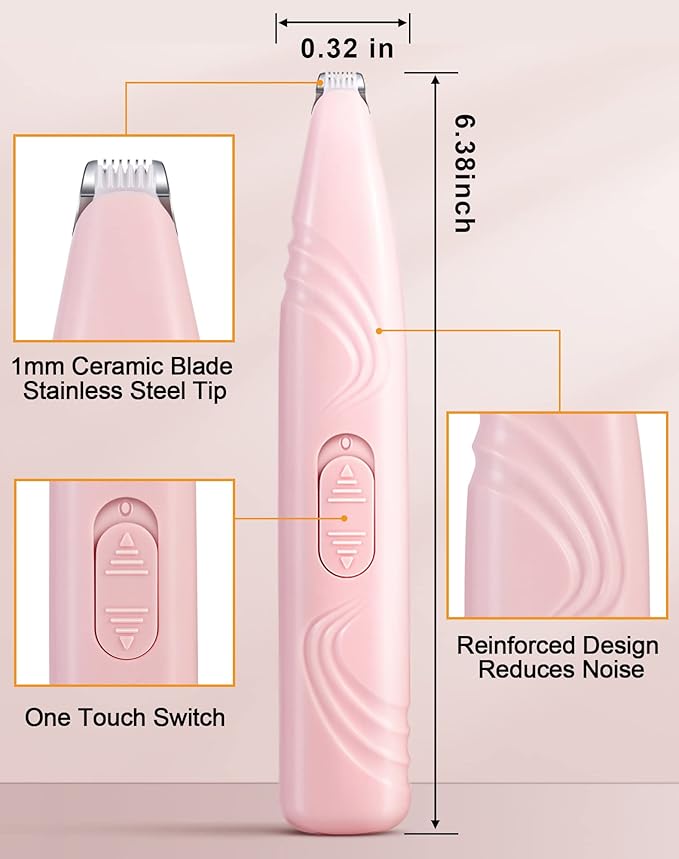 LEYOUFU Dog Paw Trimmer for Grooming, Cordless Electric Small Pet Grooming Clippers Hair Trimmer for Dogs Cats, Low Noise for Trimming Pet's Hair Around Paws, Eyes, Ears, Face, Rump (Pink)