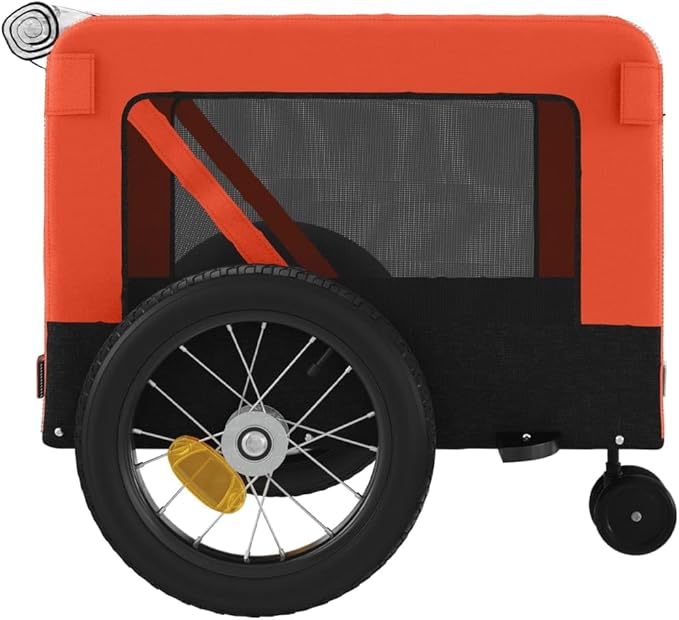 Tidyard Pet Bike Trailer Orange and Black Oxford Fabric and Iron Pet Bicycle Carrier, Animal Bike Stroller for Cat, Puppy, Dog, Outdoor, Travel Style C