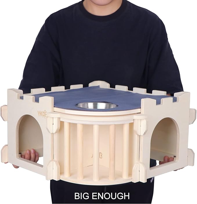 Large Guinea Pig Castle, Natural Wood Rabbit House with Ladder and Hay Feeder, Small Animal Hideout for Rabbit Guinea Pig Hedgehog Chinchilla