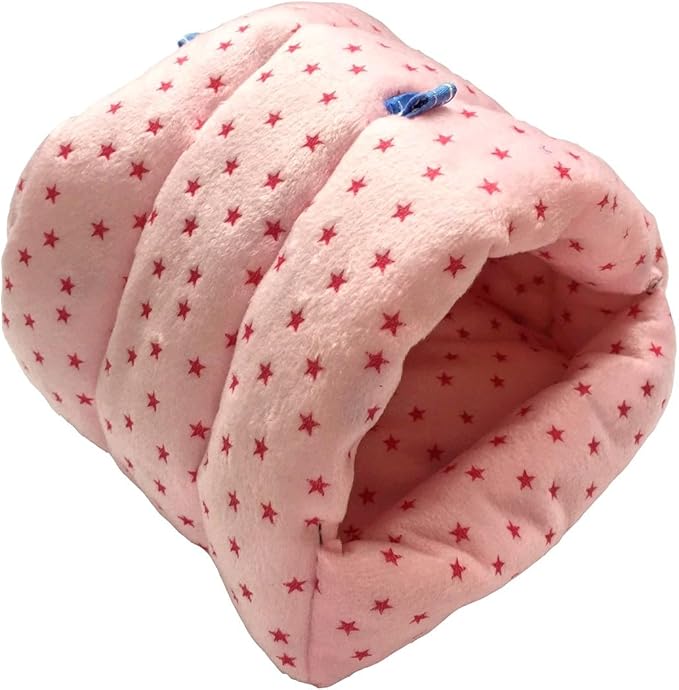 WOWOWMEOW Guinea Pig Cave Bed Small Animals Warm Cage Hanging Bed for Rat, Chinchilla, Hedgehog, Rabbit (M, Star-Pink)