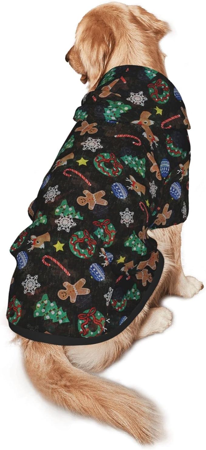 Xmas Tree Reindeer Ginger Cookie Hoodie,Christmas Cosplay Dog Clothes with Pocket and Hat Winter Clothes Sweaters Large