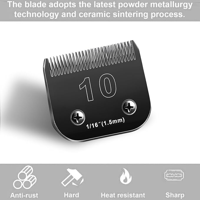 10 Blades Dog Grooming Blades Compatible with Andis/Oster A5/Wahl KM-10 Series Dog Clippers,Detachable Clipper Replacement Blade,Black,Size 10 Blade 1/16" (10#/2PCS)