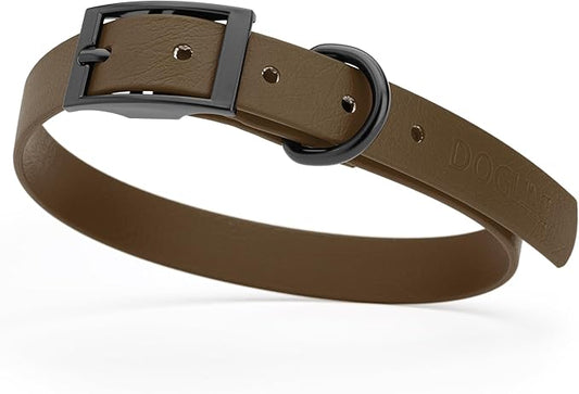 Dogline Biothane Waterproof Dog Collar Strong Coated Nylon Webbing with Black Hardware Odor- Proof for Easy Care Easy to Clean High Performance Fits Small Medium or Large Dogs, Dark Chocolate Brown