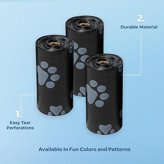 Best Pet Supplies Dog Poop Bags (150 Bags) for Waste Refuse Cleanup, Doggy Roll Replacements for Outdoor Puppy Walking and Travel, Leak Proof and Tear Resistant, Thick Plastic - Black