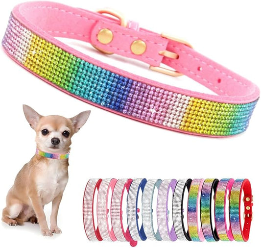 Rhinestone Dog Collar for Small Dogs, Bling Diamond Fancy Crystal Glitter Pretty Jewel Pet Puppy Collars for XXS XS Small Medium Large Breed Girl Dogs Female Cats Kitten, Colorful Pink M