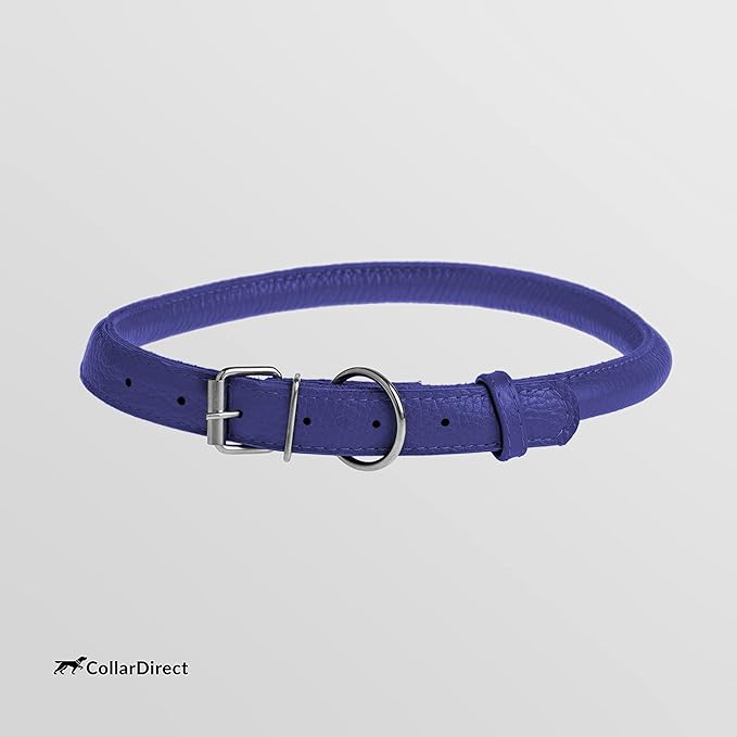 CollarDirect Rolled Leather Dog Collar, Soft Padded Round Puppy Collar, Handmade Genuine Leather Collar Dog Small Large Cat Collars 13 Colors (13-16 Inch, Purple Textured)