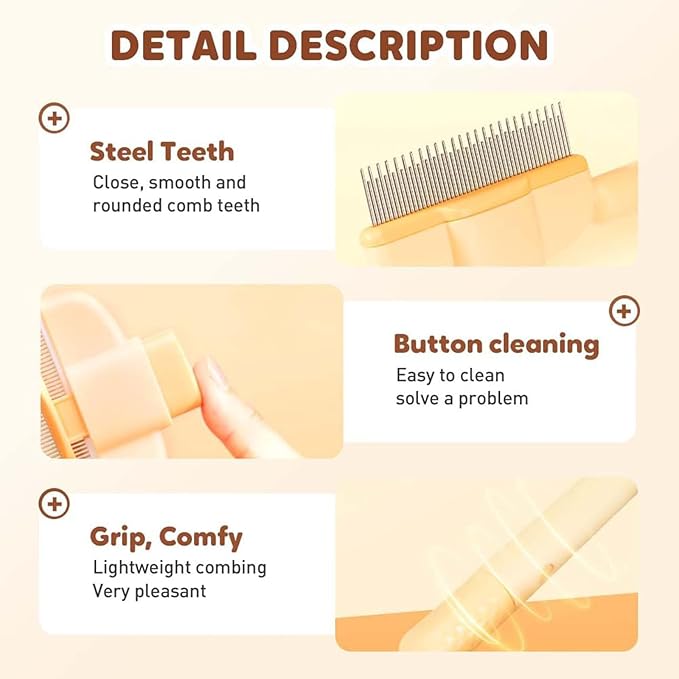Zen Brush for Cats, Zenbrush Cat Comb, Self Cleaning Pet Comb Grooming Brush, Catdogcomb Pet Grooming for Massaging and Cleaning Shedding Hair (Mix)
