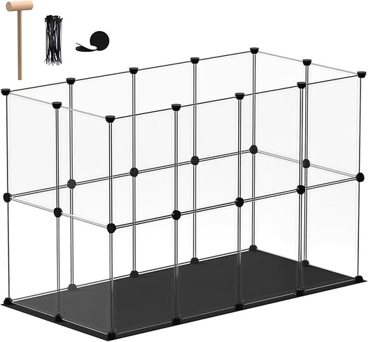 Small Animal Playpen, Guinea Pig Cages with Waterproof Mat, 24 Panels Pet Playpen for Hamsters, Hedgehog, Bunny, Ferret, Indoor Outdoor Plastic Fence, 48.5 x 24.8 x 32.3 inches