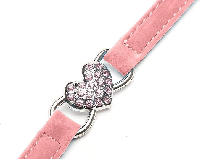 CHUKCHI Pink Soft Velvet Safe Cat Adjustable Collar with Crystal Heart Charm and Bells 8-11 Inches(Black+Pink)