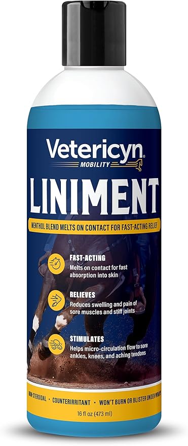 Vetericyn Mobility Equine Liniment for Fast-Acting Relief of Muscles and Joints – Menthol-Based Topical Analgesic for Horses – 16 Ounces