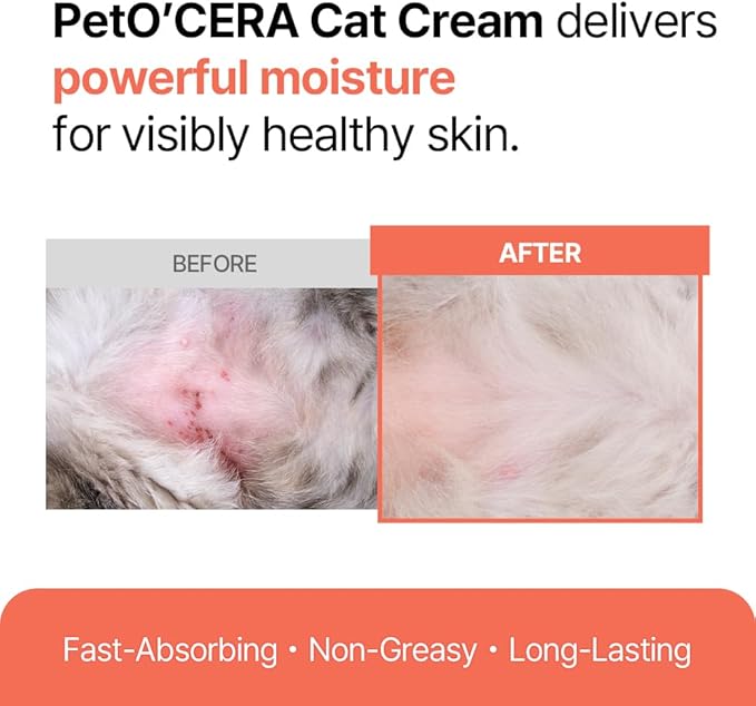 PetO'CERA Cat Cream - Hair Loss & Itch Relief for Hot Spots, Rashes, Allergies & Dry Skin - Soothing Moisturizer for Paws, Face & Body - pH Balanced & Lick-Safe Formula for Cats, 1.35 oz/40ml