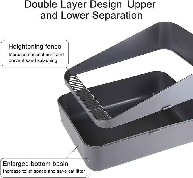 Sfozstra Open Top Litter Box: Grey Medium Removable Liner - Secure and Odor Control - Durable High Side Sifting Litter Box for Small Cats