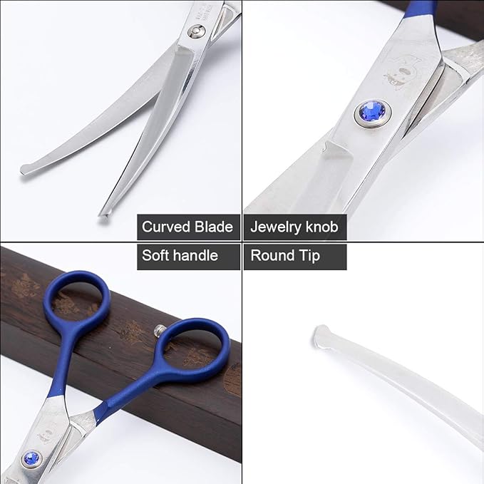 LovinPet Pet Grooming Scissors Curved Right/Left-Handed Pet Round-Tip Grooming 6CR Stainless Steel Safety trimming shears for Dogs and Cats (Easy use Curved Scissor)