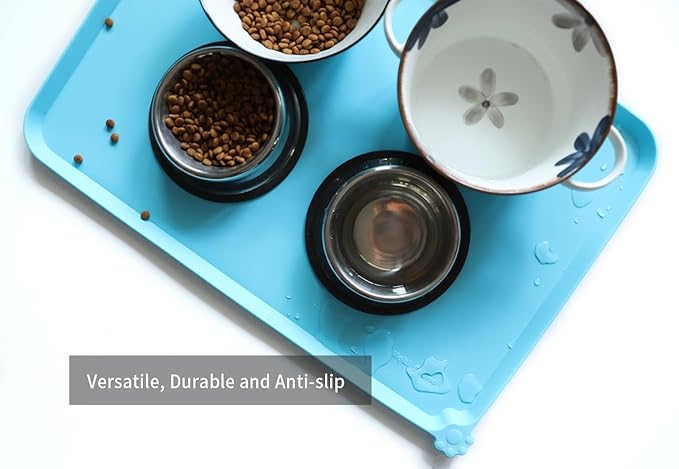 Hoki Found Large Silicone Non Slip Pet Dog Cat Bowl Mats - Waterproof Food Mats for Carpet - Arctic