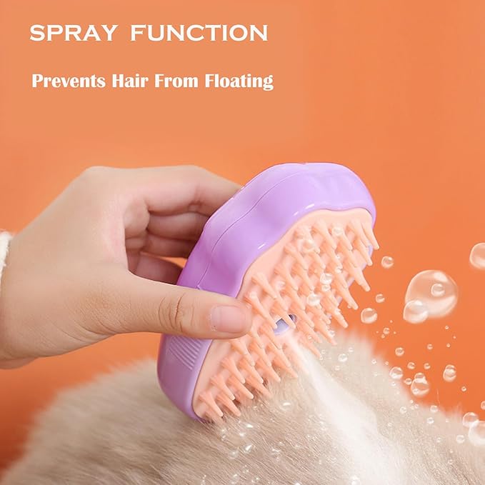 Steam Brush for Cats, Spray Comb Mist Brush, Rechargeable Steam Pet Brush for Dogs and Cats, Self-Cleaning 3-in-1 Cat Hair Brush with Steam for Long and Short Hair for Cats and Dogs (purple)