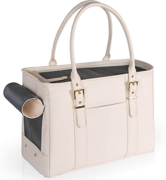 Fashion Pet Carrier Dog Purse Cat Bag Soft-Sided Carriers Travel Airline Approved, Stylish Leather Tote Handbag for Small Animal Puppy Kitten (White)