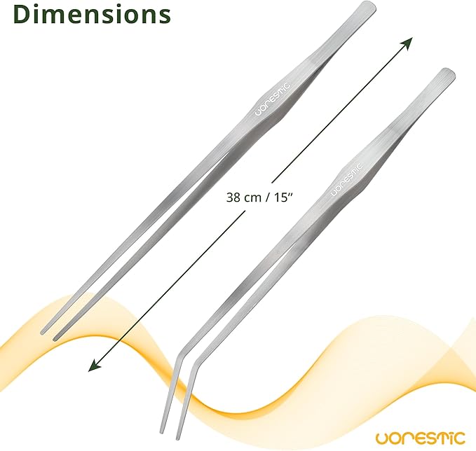 2 Pcs 15 Inch Tweezers, Heavy Duty Reptile Feeding Tongs, Aquarium Tongs, Reptile Tweezers Feeding, Reptile Tongs, Straight and Curved Long Tweezers for Aquarium and Terrarium