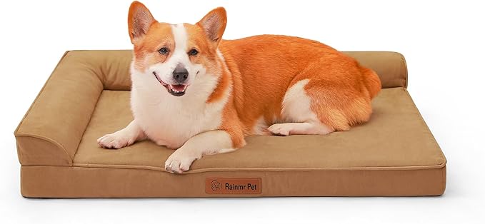 Chew Proof Dog Bed, 3" Memory Foam Dog Bed for Medium and Large Dogs, Removable and Washable Microsuede Cover, Waterproof Liner, Nonskid Bottom, 41x27 Inches XL Khaki