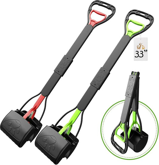 33" Pooper Scooper 2 Pack, XL Tall Handle No Touch Dog Pooper Scooper for Large Small Dogs, Durable Spring & Lightweight, Large Pooper Scooper for Dogs Heavy Duty, Foldable Dog Poop Pick Up Tool