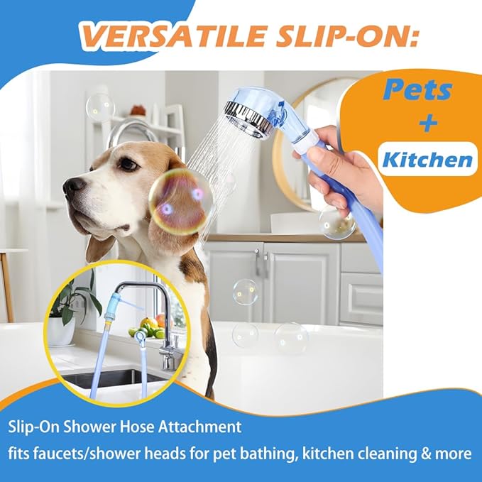 Slip-On Shower Hose Attachment with 6 Ft Hose - Faucet & Tub Faucet Adapter for Pet Bathing, Kitchen Sink, Portable Handheld Shower Head (Crystal Blue)