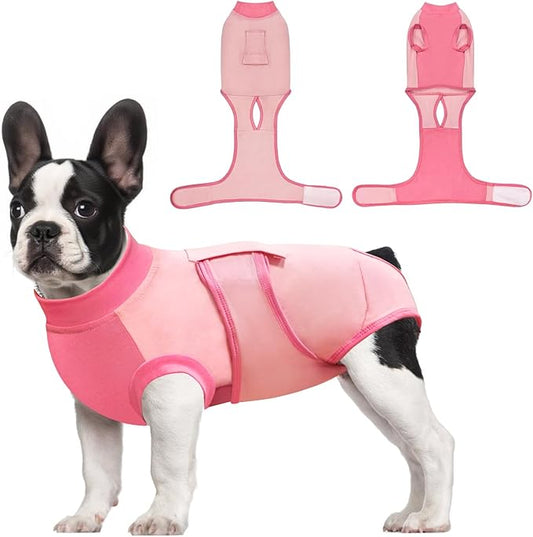 Idepet Dog Recovery Suit Female,Dogs Onesie Suit Surgery Male Breathable Pet Bodysuit for Spay Neuter E-Collar & Cone Alternative Surgical Suit Puppy Abdominal Anti Licking Wounds Shirt (Pink, M)