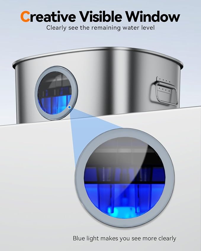 Dog Water Fountain Stainless Steel, 11L/2.8Gal Large Pet Water Fountain for Large Dogs Inside, Dog Fountain Water Bowl Automatic Dispenser with Visible Window & LED, Ultra Quiet (with 8pcs Filters)