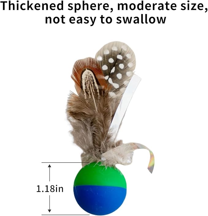 Plumed Cat Ball Toy for Indoor Cats, Assorted Color, Silicone Bouncy Ball Toy Set (5PCS)