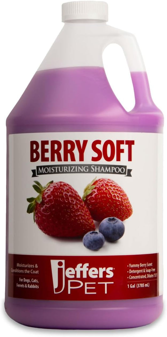Jeffers Pet Moisturizing Berry Soft Shampoo – Soap Free & Detergent Free for Dogs, Cats, Rabbit & More – Coconut Base with Vitamins – Hydrating, Gentle & Nourishing for Healthy Coat, 1 Gallon