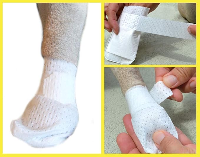 Medimitt Paw Bandages for Dogs, Cats and Pets – Stretchy Medical Booties, First Aid for Paws – Non Slip, Non Adhesive, Breathable, Disposable, Washable, Adjustable Strap, 12 Pack (Large)