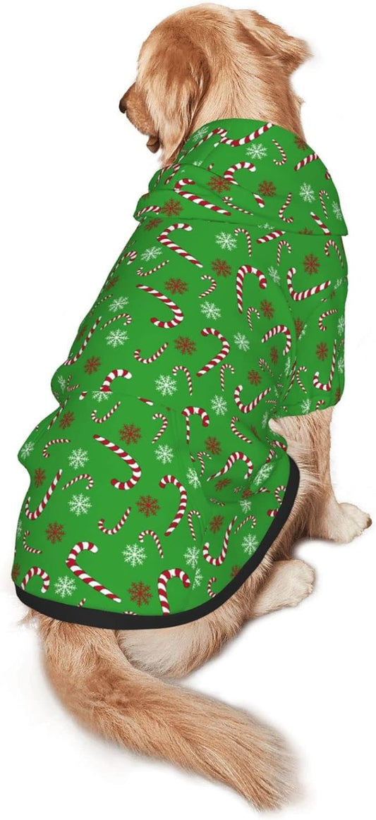 Green Candy Cane Hoodie,Christmas Cosplay Dog Clothes with Pocket and Hat Winter Clothes Sweaters X-Small