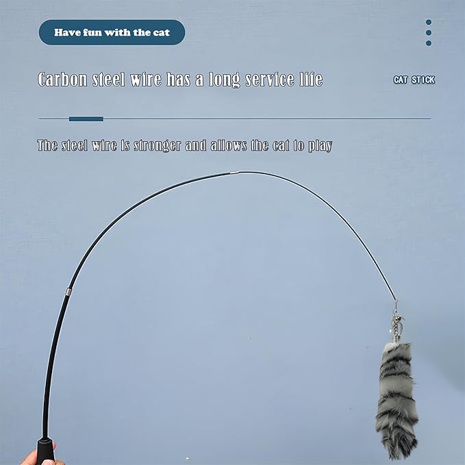 Interactive Cat Wand Toy with Cat Dancer, Retractable Feather Fox Tail Teaser for Indoor Cats, Enrichment Play Kittens to Senior Cats(Arctic White)