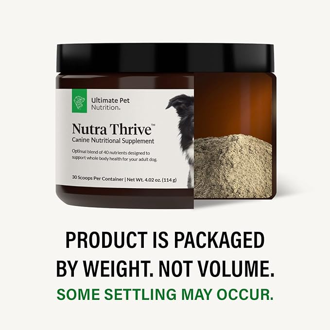 Ultimate Pet Nutrition Nutra Thrive Canine, 40-in-1 Nutritional Powder Supplement for Dogs with Digestion and Immune Support, Vitamins, Minerals, Probiotics, Enzymes, 30 Scoops