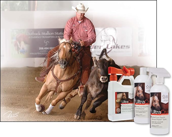 UltraCruz Equine Foaming Horse Shampoo with Travel Applicator, Conditioner and Show Polish Spray Bundle, 32 oz Each