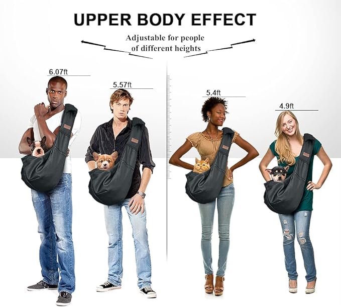 Tomkas Small Dog Sling Carrier - Zipper pocket & Adjustable strap & Zip Pocket - for 8 - 15 lbs pets(Black)Pupppy