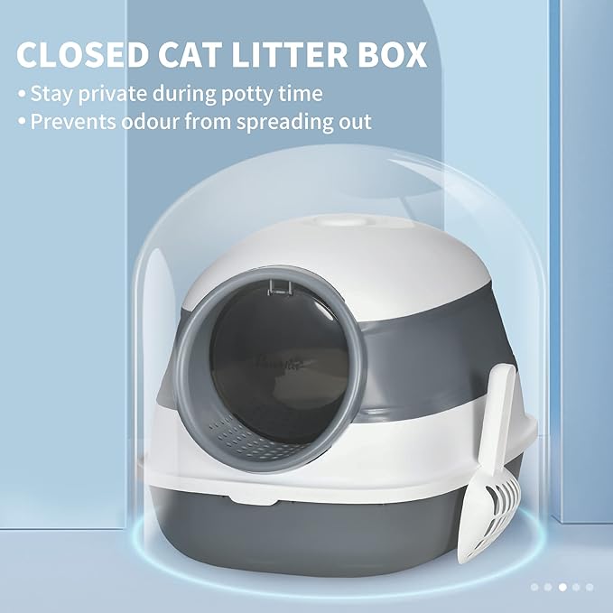 PawHut Cat Litter Box with Lid, Covered Litter Box w/High Sides, Air Freshener, Large Two-Way Entrance Kitty Toilet, Foldable, Easy Clean, White