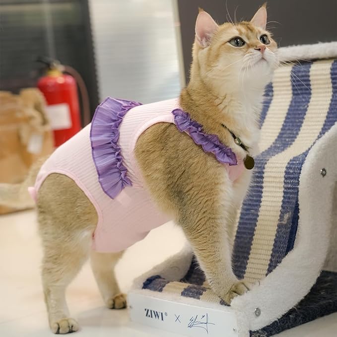 Cat Recovery Suit,Kitten Onesie After Surgery,E-Collar Alternative for Abdominal Wound and Skin Diseases,Soft Breathable Bodysuit After Spay（Pink-s）