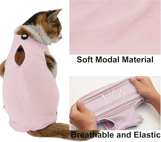 Cat Recovery Suit, Surgical Recovery Clothes for Abdominal Wound or Skin Disease, Cats Onesie After Surgery and Spay, E-Collar Alternative Pajama Suit (Pink, Large)