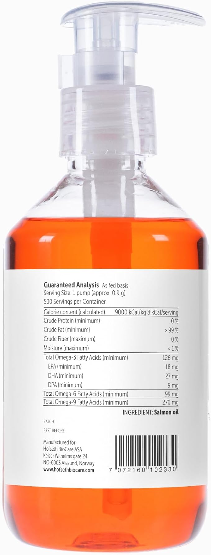 Salmon Oil for Dogs - Healthy Skin & Coat, All Natural Norwegian Fish Oil Food Supplement for Pets, Omega 3 EPA DHA, Ideal for Shedding, Allergy, Itching, Dry Skin, Joint & Bone Health - 16.9 Oz