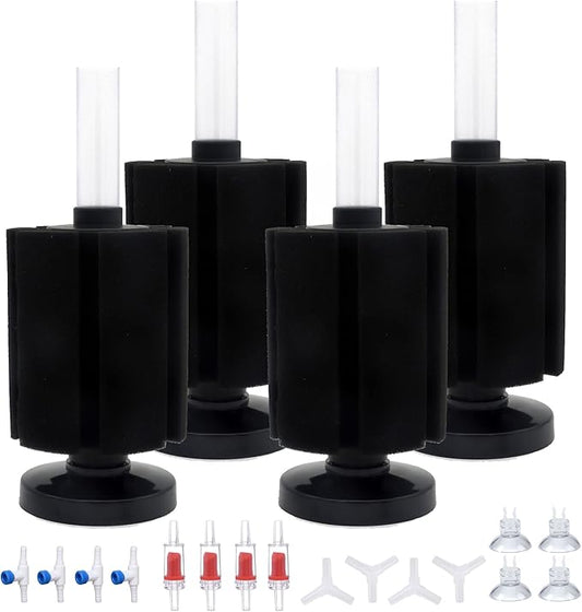 ALEGI 4pcs Large Aquarium Sponge Filter with Suction Cups, Check Valves for Breeding Fry Betta Shrimp Fish Tank (Medium for 20-50 Gal 4 Pcs)
