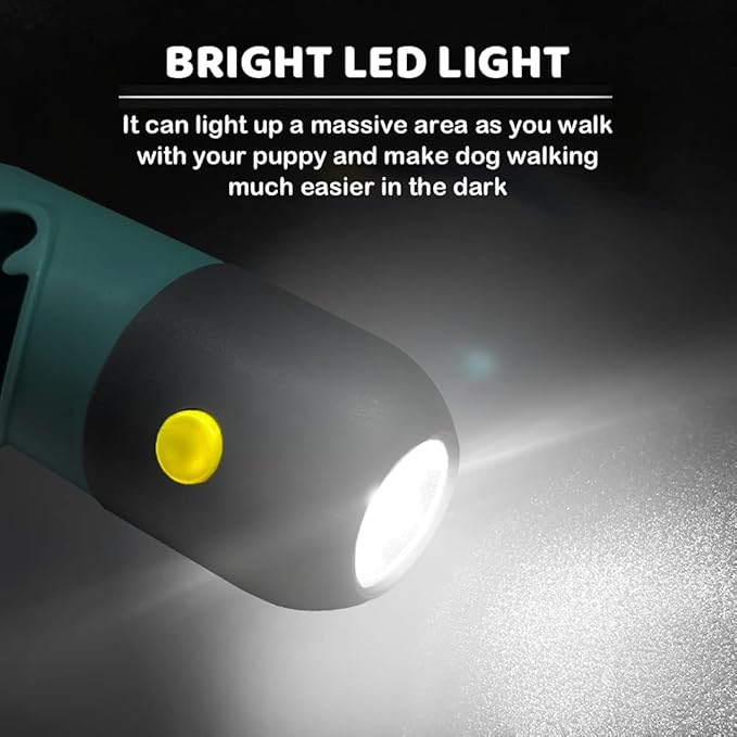 Dog Poop Bag Dispenser with Built-in LED Flashlight and Metal Clip for Leash, Pet Waste Bag Holder, Dog Walking Accessory (Cystal Blue)