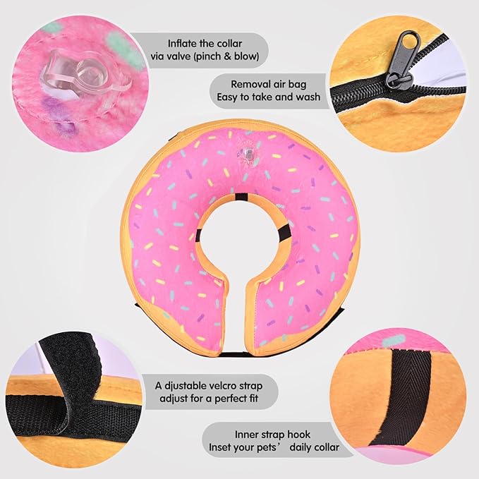 Katoggy Inflatable Dog Cone Collar for Dogs & Cats - Soft, Adjustable Blow-up Donut E-Collar for Small, Medium & Large Pets