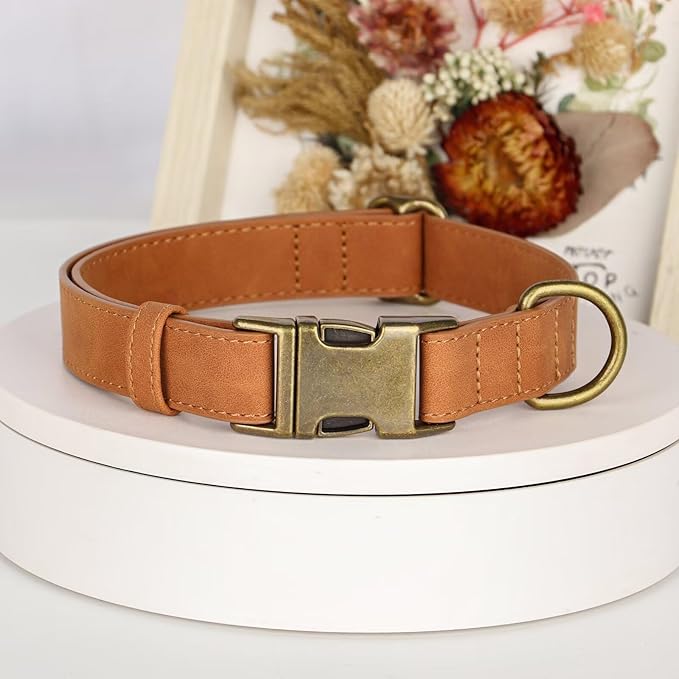 Didog Soft PU Leather Dog Collar, Stylish Quick Released Dog Collars for Large Dogs, Easy Clean Adjustable Pet Collar for Daily Walking, Light Brown, XL Fit 17-27" Neck