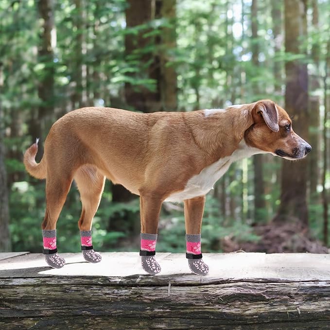 KOOLTAIL Dog Socks for Hot/Cold Pavement to Prevent Licking Paws Scratching,Anti Slip Pet Boots&Paw Protector for Hardwood Floor,Traction Control Grip Booties for Small Medium Large Senior Dogs PinkXS