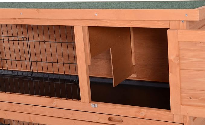 PawHut 54" 2-Story Large Rabbit Hutch Bunny Cage Wooden Pet House Small Animal Habitat with Lockable Doors, No Leak Tray and waterproof Roof for Outdoor/Indoor Orange