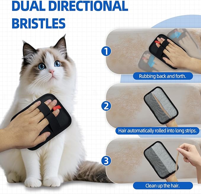Reusable Electrostatic Pet Hair Remover Gloves – Double-Sided Grooming & Deshedding Gloves for Cats & Dogs, Pet Fur Removal for Furniture, Carpet, Couch & Clothing-1 PCS
