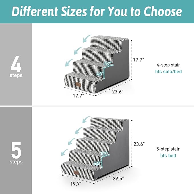 Dog Stairs for Small Dogs, 5 Tier Wider Pet Stairs for High Beds, 23.6" H Non-Slip Dog Steps for Old Cats, Puppies, Small Medium Dogs, 29.5x19.7x23.6 inch, White Black