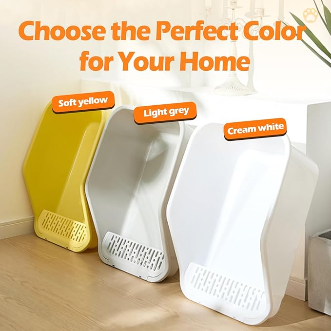 SpaceTime Large Cat Litter Box with High Sides,Cat Boxes for Indoor Cats,Cat Litter Pan for Kitty,Litter Box with Low Entry,Easy to Clean,Anti-Splashing(Grey)