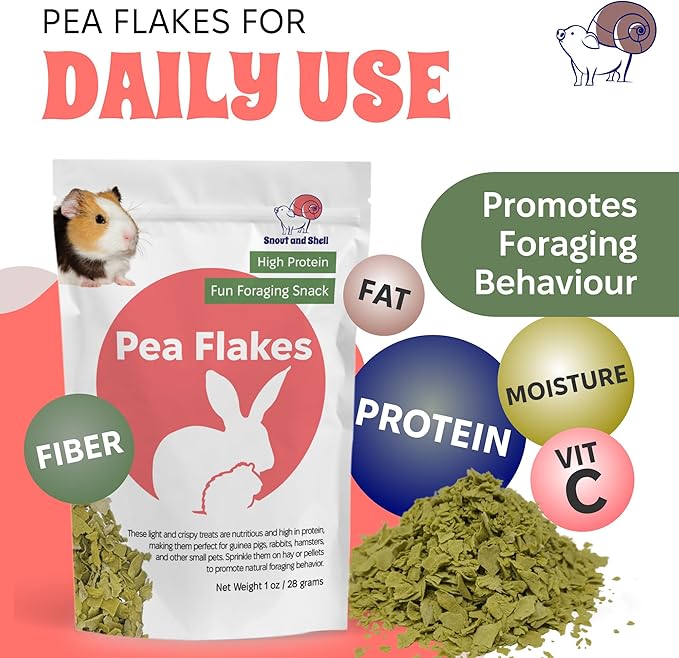 Snout and Shell Pea Flakes for Small Pets – High-Protein Treat for Guinea Pigs, Rabbits, Hamsters, Chinchillas & More – Fun Foraging Snack – 2 oz (28g)