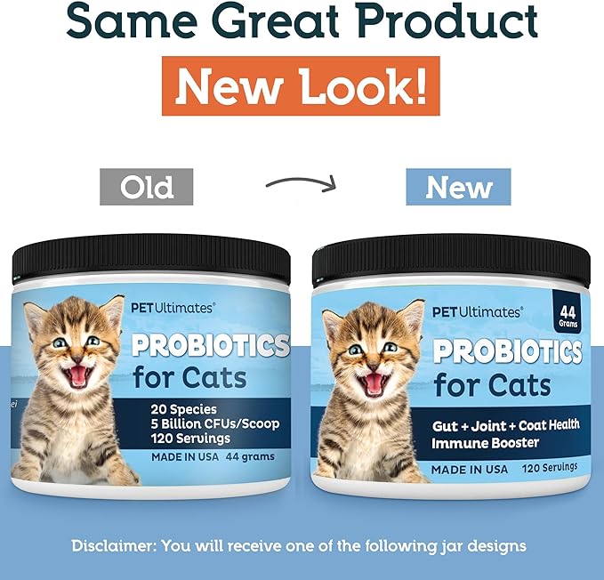 Pet Ultimates Probiotics for Cats – 3 Pack of 20-Species Cat Probiotic Powder to Treat Diarrhea, Vomiting, Digestive Support & Antibiotics Recovery – Cat's Health Supplies (44 gr)