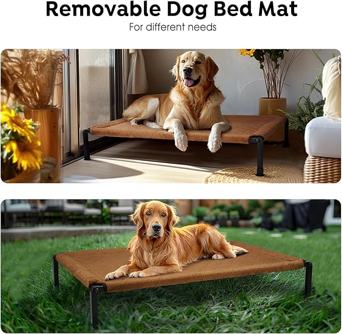 Veehoo Soft Plush Elevated Dog Bed, Raised Dog Beds with Heavy Duty Frame, Non-Slip Silicon Feet, Washable & Breathable Pet Cot for Indoor or Outdoor Use, 41" x 27", Brown, CWC2432A